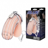 Серебристая металлическая клетка с анальным стимулятором Cock Cage - BlueLine - купить с доставкой в Рязани