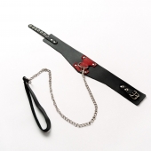 Черный широкий ошейник с красным декором и поводком - Crazy Handmade - купить с доставкой в Рязани