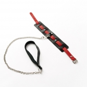 Черный ошейник с красным ремешком и поводком - Crazy Handmade - купить с доставкой в Рязани