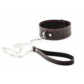 Черный широкий ошейник с красной строчкой и поводком - Crazy Handmade - купить с доставкой в Рязани