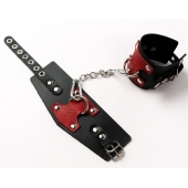 Черные кожаные оковы с красными вставками - Crazy Handmade - купить с доставкой в Рязани