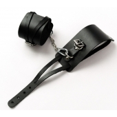 Черные кожаные оковы с креплением в виде веревочек - Crazy Handmade - купить с доставкой в Рязани