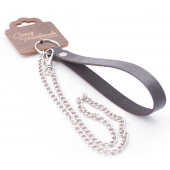 Серебристый металлический поводок с кожаной черной ручкой - 80 см. - Crazy Handmade - купить с доставкой в Рязани