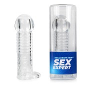 Прозрачная рельефная насадка-реалистик с петлей для мошонки - 13,5 см. - Sex Expert - в Рязани купить с доставкой