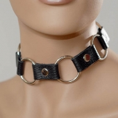 Кожаный черный ошейник с кольцами - Sitabella - купить с доставкой в Рязани
