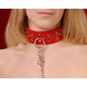 Красный кожаный ошейник с карабином и поводком - Sitabella - купить с доставкой в Рязани