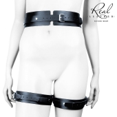 Черный кожаный пояс с гартерами - S-M - Notabu - купить с доставкой в Рязани