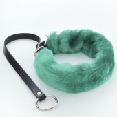 Зеленый меховой ошейник с кожаным поводком - Sitabella - купить с доставкой в Рязани