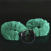 Черные кожаные оковы со съемной зеленой опушкой - Sitabella - купить с доставкой в Рязани