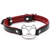 Черно-красный ошейник с мордочкой кошечки - Notabu - купить с доставкой в Рязани