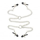 Серебристые зажимы для сосков и половых губ на тонкой цепочке - Notabu - купить с доставкой в Рязани