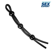 Черное силиконовое лассо с тремя шариками для утяжки - Sex Expert - в Рязани купить с доставкой