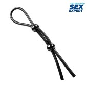Черное силиконовое лассо с двумя шариками для утяжки - Sex Expert - в Рязани купить с доставкой