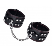 Черные кожаные оковы с двумя ремнями и контрастной строчкой - Pecado - купить с доставкой в Рязани