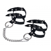 Черные однослойные кожаные оковы из двух ремешков - Pecado - купить с доставкой в Рязани