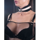 Черно-бежевый замшевый ошейник Sex Game - БДСМ Арсенал - купить с доставкой в Рязани