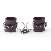 Черные однослойные кожаные наручники с контрастной строчкой - Crazy Handmade - купить с доставкой в Рязани