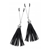 Зажимы на соски «Вилки» с черными кисточками из замши - Pecado - купить с доставкой в Рязани