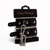 Черные скругленные наручники с мягкой бежевой подкладкой - Crazy Handmade - купить с доставкой в Рязани