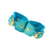 Голубые двуслойные кожаные наручники-браслеты - Pecado - купить с доставкой в Рязани