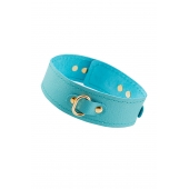 Голубой кожаный однослойный ошейник с прошивкой - Pecado - купить с доставкой в Рязани