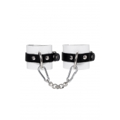 Бело-черные кожаные наручники с одним ремешком с люверсами - Pecado - купить с доставкой в Рязани