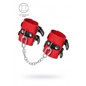 Красно-черные мягкие наручники с двумя ремешками с люверсами - Pecado - купить с доставкой в Рязани