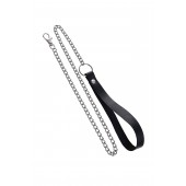 Поводок с ручкой из черной натуральной кожи и карабином для ошейника - Pecado - купить с доставкой в Рязани