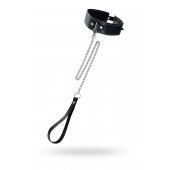 Кожаный двухслойный ошейник с белой строчкой и поводком - Pecado - купить с доставкой в Рязани