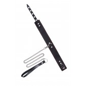 Кожаный двухслойный ошейник с красной строчкой и поводком - Pecado - купить с доставкой в Рязани