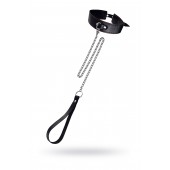 Кожаный двухслойный ошейник с красной строчкой и поводком - Pecado - купить с доставкой в Рязани