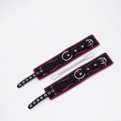 Черно-розовые кожаные оковы с розовой строчкой - Crazy Handmade - купить с доставкой в Рязани