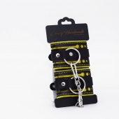 Черно-желтые кожаные наручники с жёлтой строчкой - Crazy Handmade - купить с доставкой в Рязани