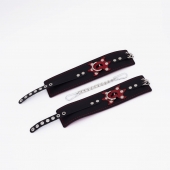 Черные кожаные оковы с красным декором и строчкой - Crazy Handmade - купить с доставкой в Рязани