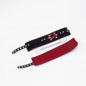 Черные кожаные оковы с красным декором и строчкой - Crazy Handmade - купить с доставкой в Рязани