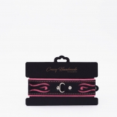 Черно-розовый кожаный ошейник с розовой строчкой - Crazy Handmade - купить с доставкой в Рязани