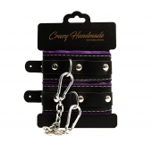 Черно-фиолетовые скругленные наручники с мягкой подкладкой - Crazy Handmade - купить с доставкой в Рязани