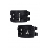 Черные кожаные оковы с двумя перекрёстными ремешками - Pecado - купить с доставкой в Рязани