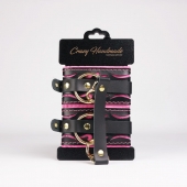 Черные кожаные оковы с розовой строчкой - Crazy Handmade - купить с доставкой в Рязани