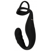 Черное эрекционное кольцо со стимуляцией промежности и анальной пробкой Cock Ring with RC Prostate Plug - Orion - в Рязани купить с доставкой