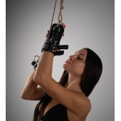 Черные высокие кожаные наручники для подвешивания - Crazy Handmade - купить с доставкой в Рязани