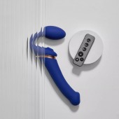 Синий безремневой страпон Multi Orgasm Bendable Strap-On size XL с клиторальной стимуляцией - Strap-on-me - купить с доставкой в Рязани