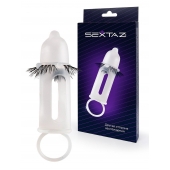Эластичная насадка на пенис с подхватом мошонки и стимулирующими «ресничками» - Sextaz - в Рязани купить с доставкой
