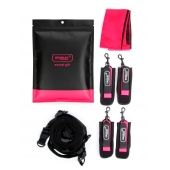 Черно-розовый эротический набор: фиксатор, оковы, наручники, повязка - Erokay - купить с доставкой в Рязани