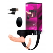 Женский страпон с 2 насадками, вибрацией и пультом ДУ - Erowoman-Eroman - купить с доставкой в Рязани