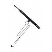 Черный узкий однослойный ошейник с серебристым поводком-цепочкой - Pecado - купить с доставкой в Рязани