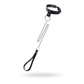 Черный узкий однослойный ошейник с серебристым поводком-цепочкой - Pecado - купить с доставкой в Рязани