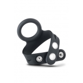 Черное эрекционное кольцо с подхватом мошонки на кнопках VS6 - Blush Novelties - в Рязани купить с доставкой