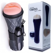 Телесный мастурбатор-вагина в черной колбе с вибрацией - Boys of Toys - в Рязани купить с доставкой