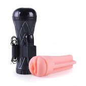 Телесный мастурбатор-вагина в черной колбе с вибрацией - Boys of Toys - в Рязани купить с доставкой
